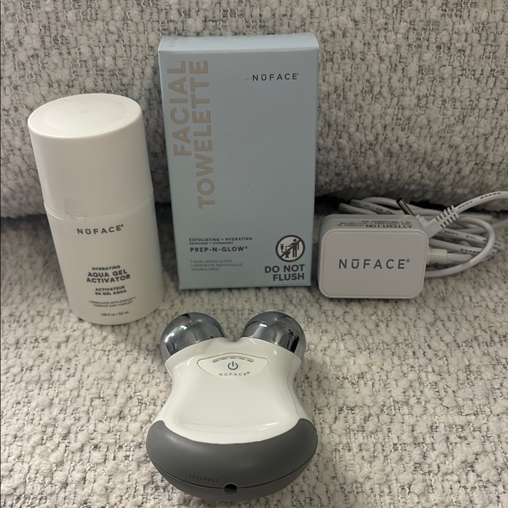 NuFACE White and Gray Microcurrent Facial Toning Device with Accessories